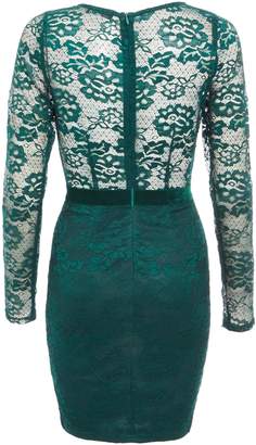 Quiz Bottle Green Velvet Lace Sweetheart Bodycon Dress