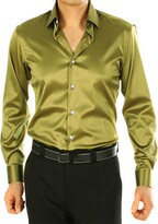 Thumbnail for your product : SOMTHRON Men's Fashion Long Sleeve Slim Fit Silk-Like Satin Shirt Business Party(BG