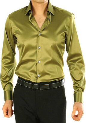 SOMTHRON Men's Fashion Long Sleeve Slim Fit Silk-Like Satin Shirt Business Party(BG