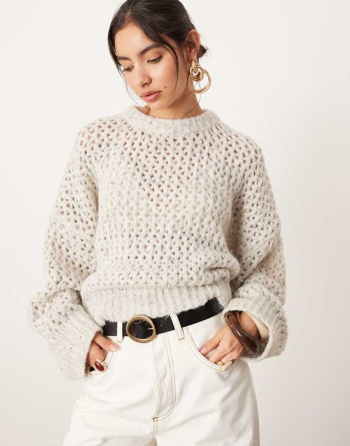 ASOS EDITION knitted open stitch oversized boxy jumper in oatmeal
