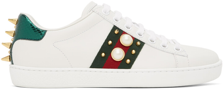 Gucci White Pearl Stud New Ace Sneakers - ShopStyle