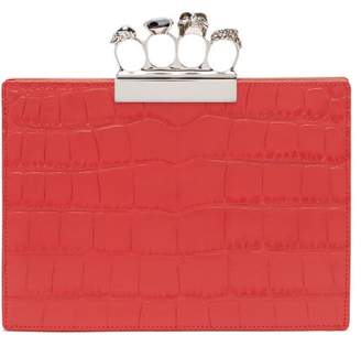 Alexander McQueen Knuckle Crocodile Effect Leather Clutch - Womens - Red