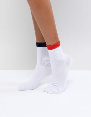 ASOS Design Odd Stripe Ribbed Ankle Socks