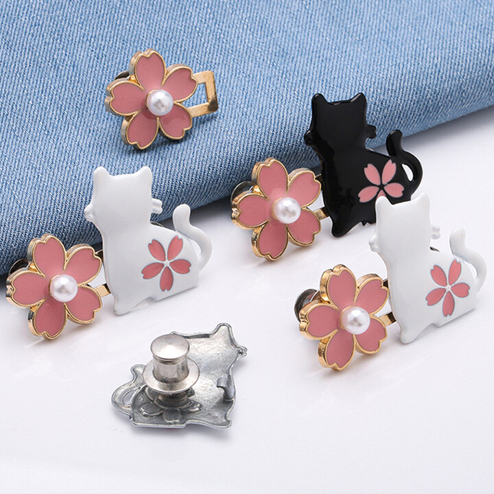 NONE 1 Pair No Sewing Adjustable Waist Clips Sakura Cat Trousers Waist Buckles for Jeans Pants Skirts Fit Reduce Waist Snap Button