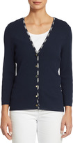 Thumbnail for your product : Jones New York 3/4 Sleeve V-Neck Cardigan Sweater with Trim