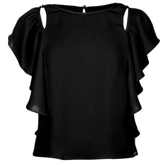 GUESS Womens Ellis Short Sleeve Top Blouse Round Neck Lightweight Pleated