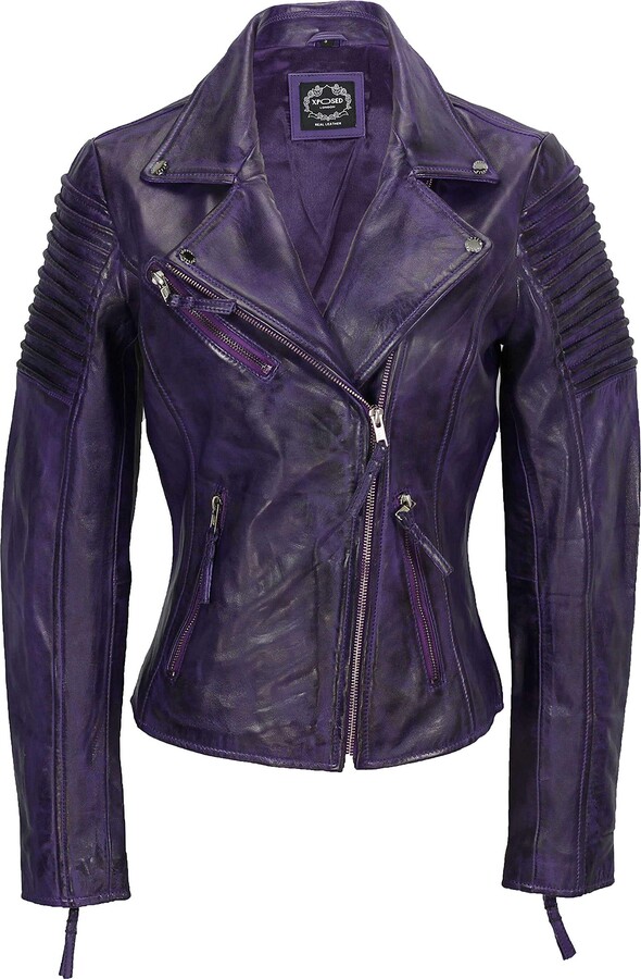 Xposed Ladies Women Vintage Style Soft Washed Real Leather Biker Jacket ...