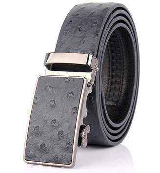 Myymee Ostrich Pattern Men's Genuine Leather Belt Automatic Buckle Male Leather Belt Black