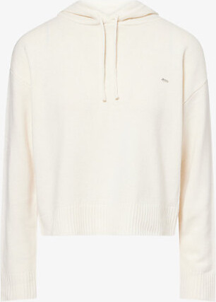 Adanola Womens Marshmallow White Logo-Plaque Ribbed-Knit Wool Hoodie S