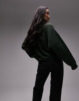 Thumbnail for your product : Topshop knitted zip through fluffy cardi with pockets in khaki
