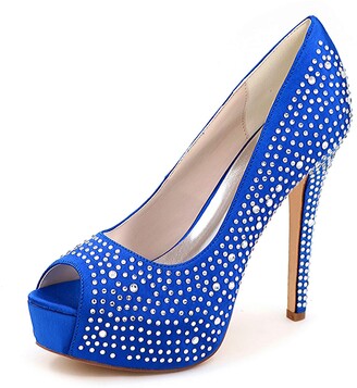 Lgykumeg Ladies high heels with glittering rhinestone sequins platform high heels round toe fish mouth open toe wedding shoes