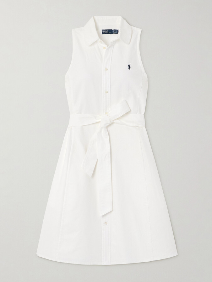 Polo Ralph Lauren Embroidered Belted Cotton-piqué Mini Dress