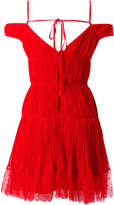 Thumbnail for your product : Self-Portrait Off Shoulder Pleated Chiffon Mini Dress