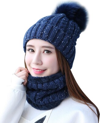 Home Prefer Womens Winter Beanie Hat Scarf Set Warm Fuzzy Knit Hat Neck  Scarves - ShopStyle