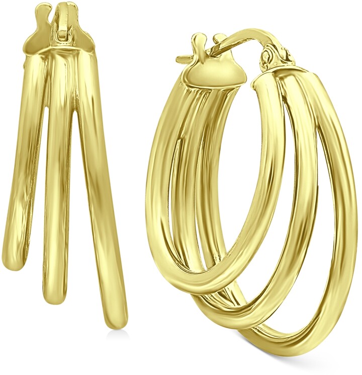 Jewels By Lux Sterling Silver Gold-flashed Ribbed 45mm Hoop Earrings 