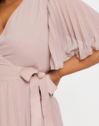 ASOS Curve ASOS DESIGN Curve exclusive pleated midi dress with kimono  sleeve and tie waist in blush - ShopStyle