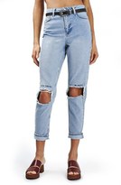 Thumbnail for your product : Topshop Embroidered Ripped Mom Jeans
