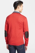 Thumbnail for your product : Paul & Shark Classic Fit Mélange Knit Wool Quarter Zip Sweater with Leather Trim