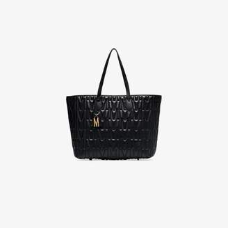 Moschino Womens Black Quilted Monogram Leather Tote Bag