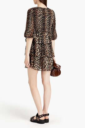 Ganni Tiered leopard-print plissé -georgette mini dress - ShopStyle