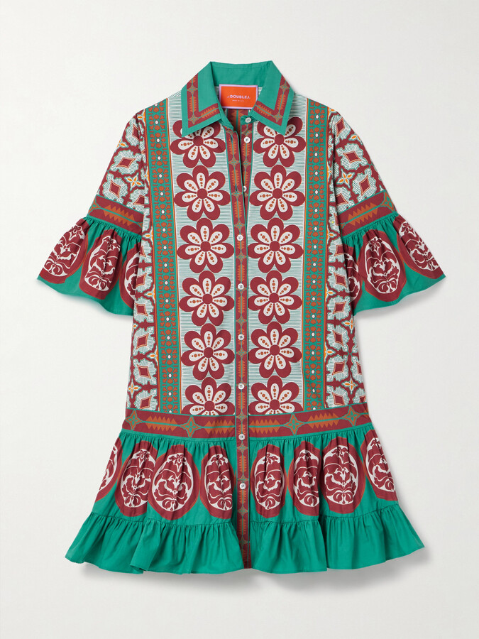 La DoubleJ Choux Floral-print Cotton-poplin Mini Shirt Dress - Multi