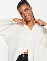 Thumbnail for your product : Monki organic cotton ribbed oversize jersey cardigan in off white