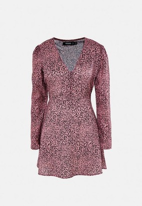 Missguided Blush Leopard Print Half Button Tea Dress