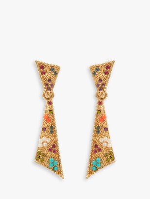 Susan Caplan Vintage D'Orlan 22ct Gold Plated Swarovski Crystal Triangular Clip-On Drop Earrings, Dated Circa 1980s, Gold/Multi