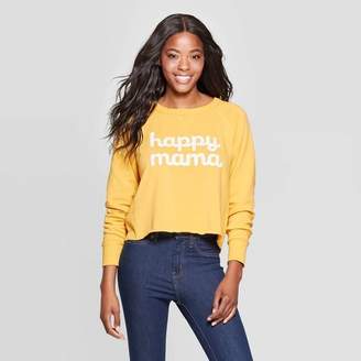 Grayson Threads Women's Happy Mama Long Sleeve Cropped Graphic Sweatshirt (Juniors') - Yellow