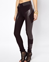 Thumbnail for your product : ASOS Leggings in High Waist with Leather Look Panel Detail