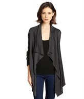 Thumbnail for your product : Matty M charcoal drape front asymmetrical hem faux leather sleeve cardigan