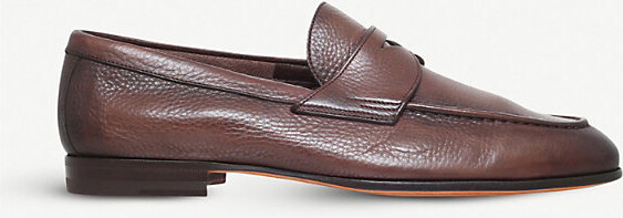Santoni Men's Brown Leather Penny Loafer