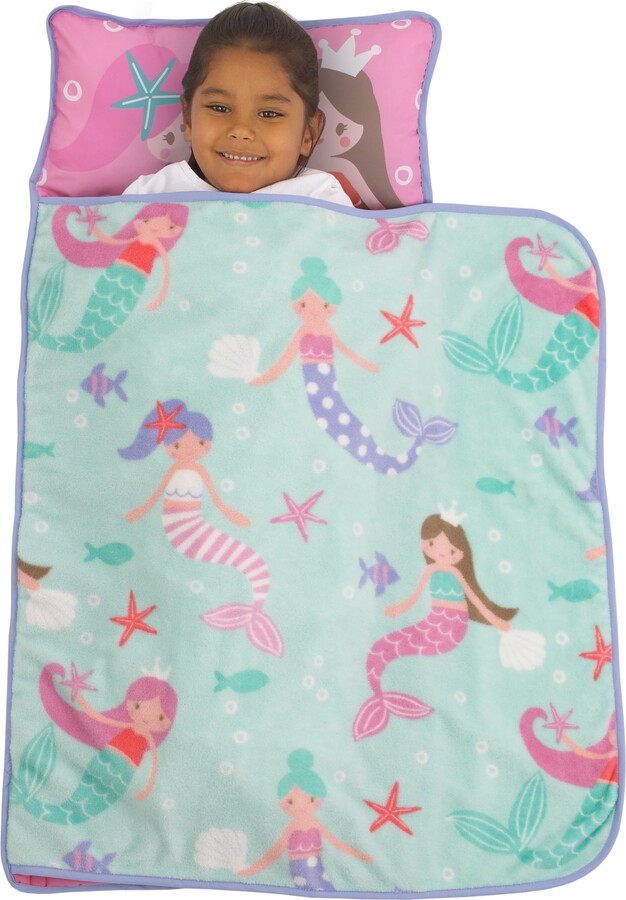 Everything Kids Pink Mermaid Toddler Nap Mat with Attached Pillow and Blanket, Preschool Girl