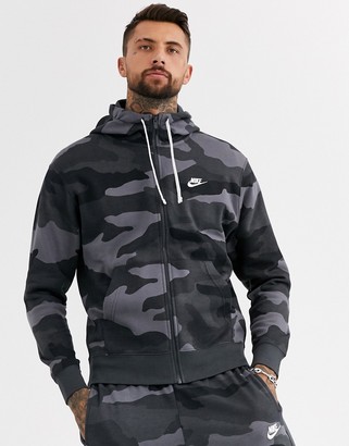 Nike Club zip-through hoodie in camo print