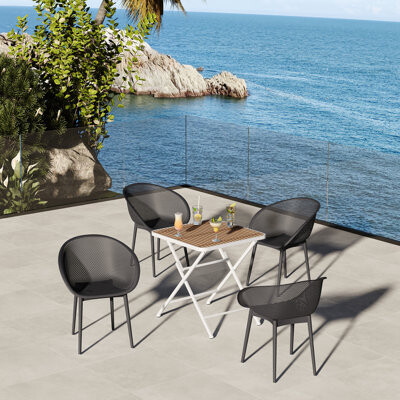 2-Pack Modern Lounge Chairs with Round Table All-Weather PP Plastic for Indoor and Outdoor Use