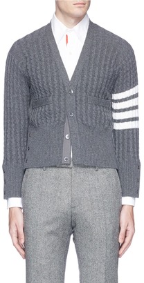 Thom Browne Stripe sleeve cashmere cable knit cardigan