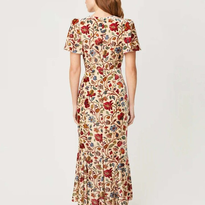 Rhode Resort Women Arabella Floral Velvet Cream Vichy Rose Midi Dress ...