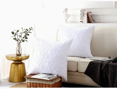 BRBCA Luxury Rose White Pillow Cover Set - 2 Pack Euro Sham & Lumbar Pillow Covers - Soft Decorative Cushion Cases for Home Décor & Bedding