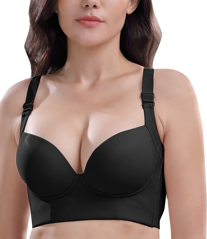 BIBILILI Women Deep Cup Bra Full Back，fashion Deep Cup Bra Hides Back Fat Bra with Shapewear
