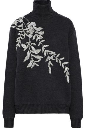 Oscar De La Renta Embellished Wool Turtleneck Sweater