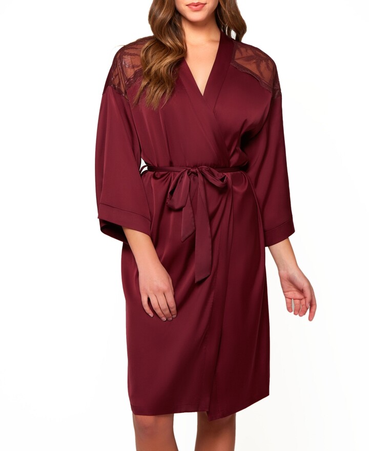 iCollection Women's Forrest Stretch Satin and Lace Short Robe - ShopStyle