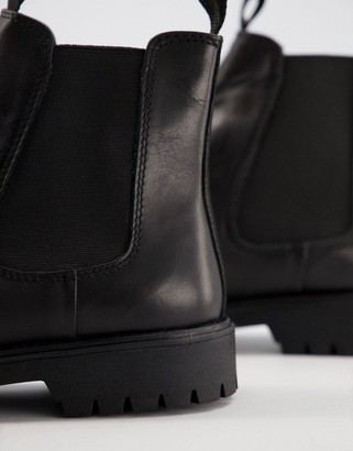 ASOS DESIGN Wide Fit chelsea boots in black leather with chunky sole