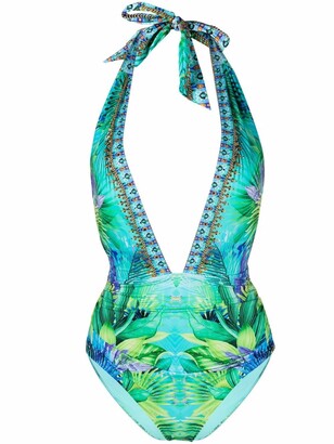 Camilla Whats Your Vice-print halterneck swimsuit