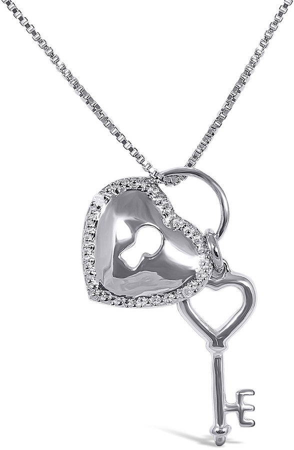 JCPenney FINE JEWELRY DiamondAccent Sterling Silver Heart Lock and Key