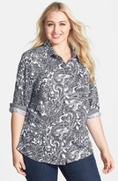 Thumbnail for your product : Foxcroft 'Santorini' Paisley Print Wrinkle Free Cotton Shirt (Plus Size)