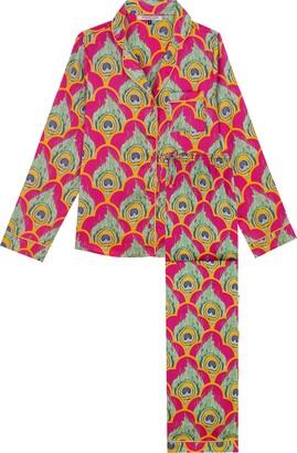 Their Nibs Womens Satin Traditional Pyjamas Hot Pink Peacock Tile