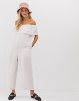 wild honey pinstripe flared dungaree jumpsuit