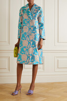 Thumbnail for your product : Huishan Zhang Helen Double-breasted Floral-brocade Coat - Light blue