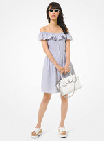Thumbnail for your product : Michael Kors Striped Linen and Cotton Off-The-Shoulder Dress