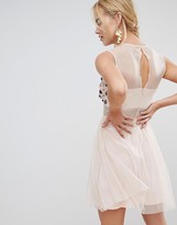 Thumbnail for your product : Lace & Beads 3D embellished mini dress in nude